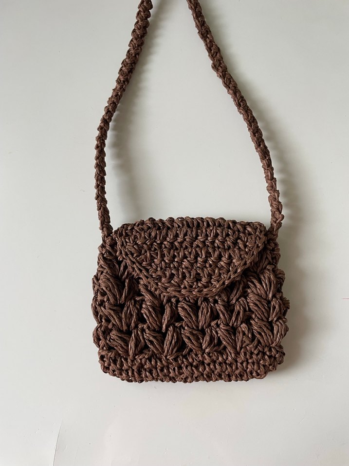 Acı kahve örgü hasır çocuk çantası - Görsel 2