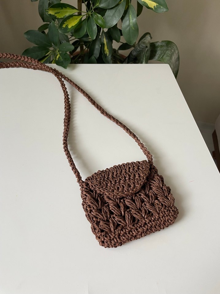 Acı kahve örgü hasır çocuk çantası - Görsel 4