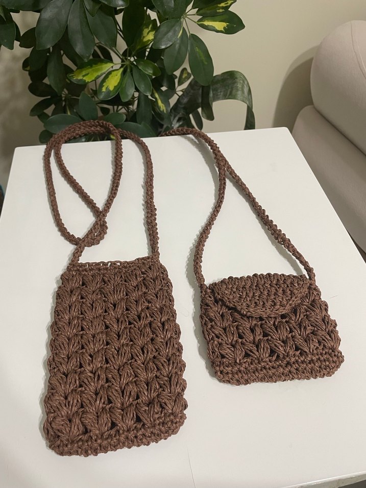 Acı kahve örgü hasır anne ve çocuk çantası takımı - Görsel 2