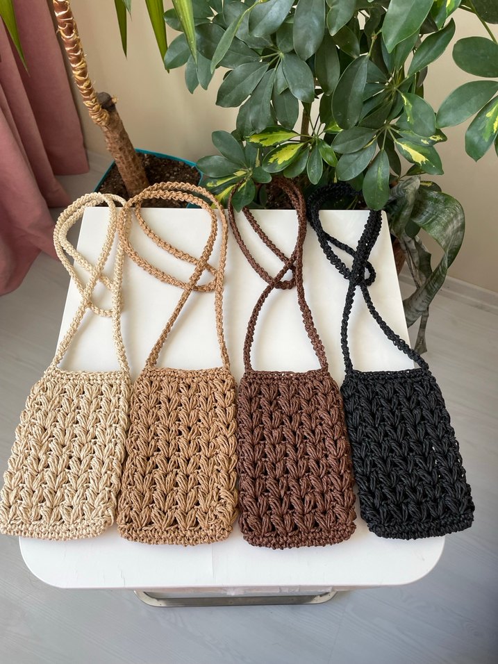 Örgü hasır telefon çantası - Görsel 2