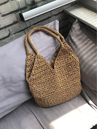 Beden kahverengi Renk Oysho model hasır çanta el örgüsü