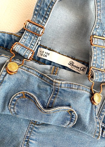 5 Yaş Beden Kızlar için Mavi Denim Askılı Tulum