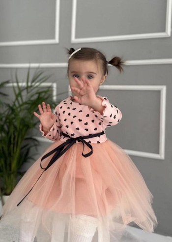 24-36 Ay Beden Kız Çocuk Pembe Tül Detaylı Elbise