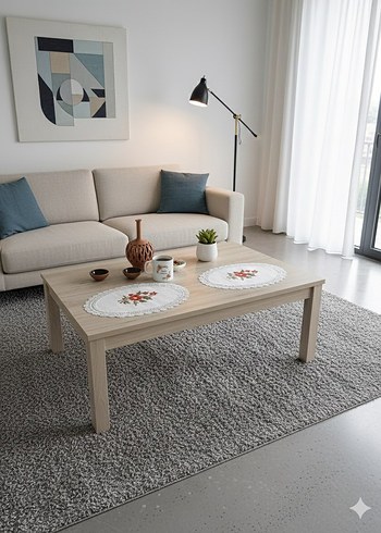 El İşlemeli Çiçek Desenli Oval sehpa masa Örtüleri - Görsel 3