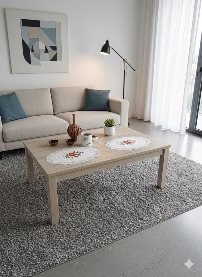 El İşlemeli Çiçek Desenli Oval sehpa masa Örtüleri - Görsel 3