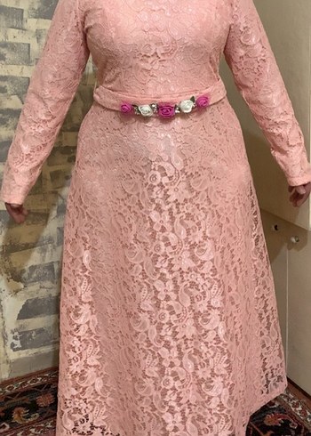 Pembe Dantel Uzun Bohem Elbise