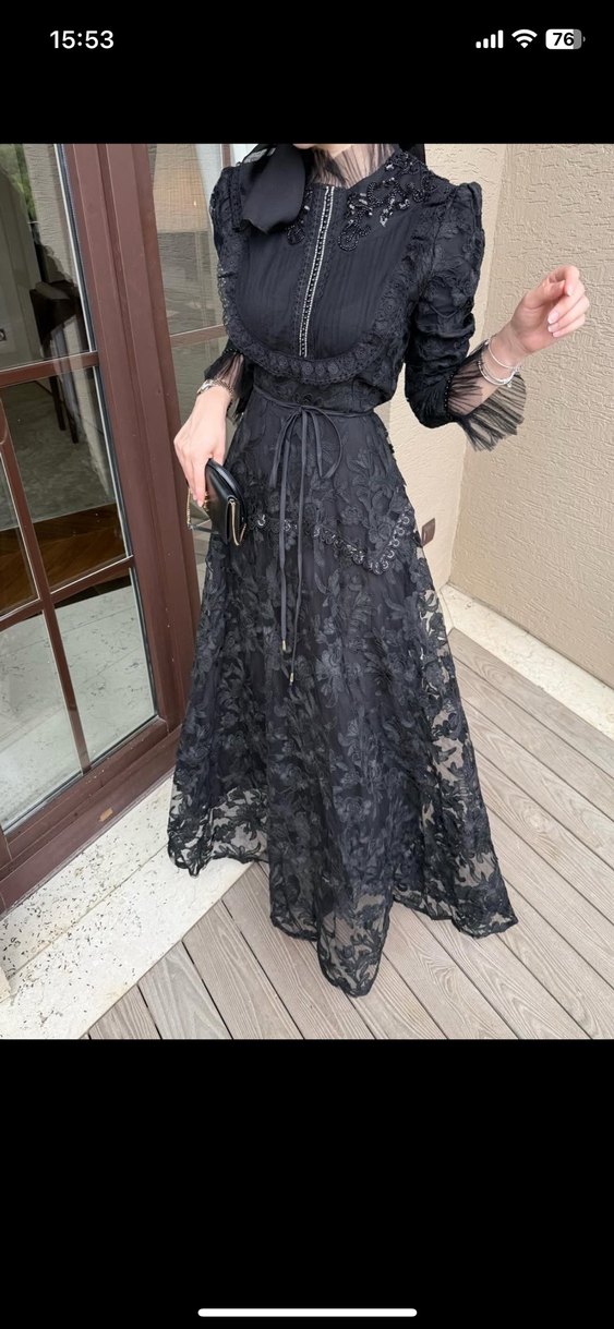 Dantel İşlemeli Uzun Siyah Gotik Abiye Elbise - Görsel 3