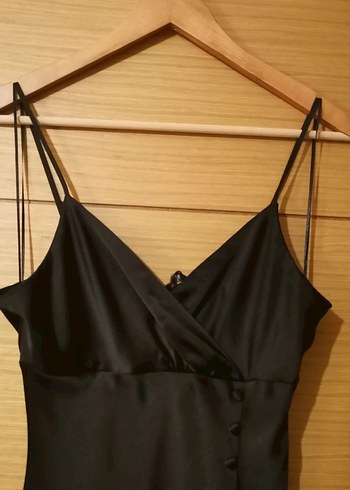 ZARA siyah saten uzun elbise. - Görsel 2