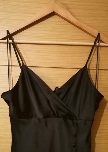 ZARA siyah saten uzun elbise. - Görsel 3