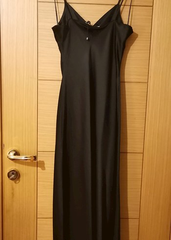 ZARA siyah saten uzun elbise. - Görsel 4