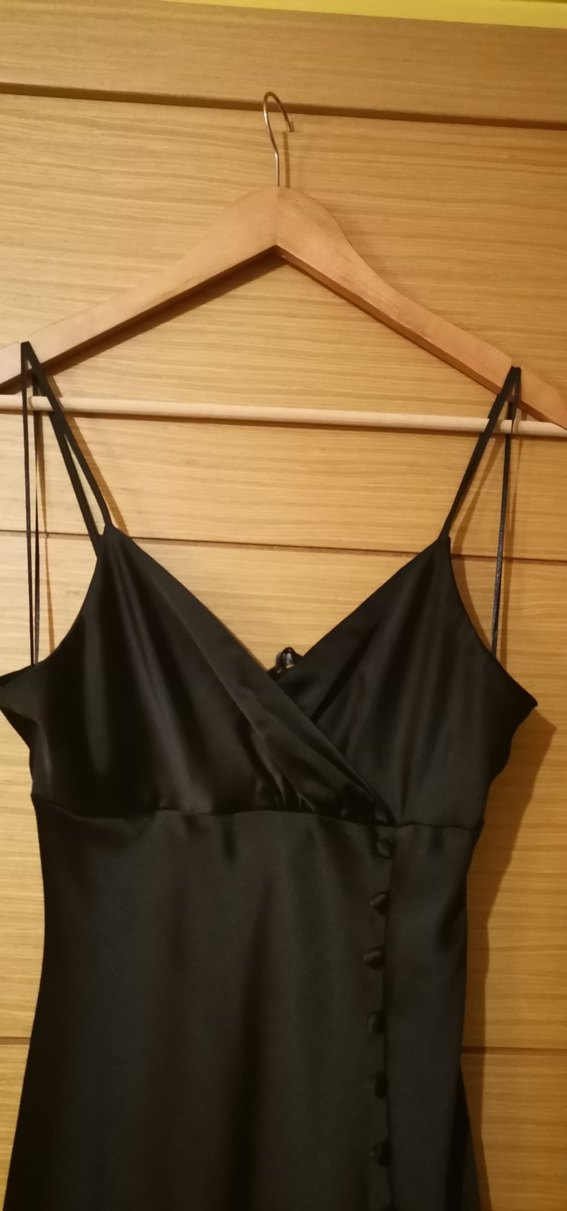 ZARA siyah saten uzun elbise. - Görsel 2