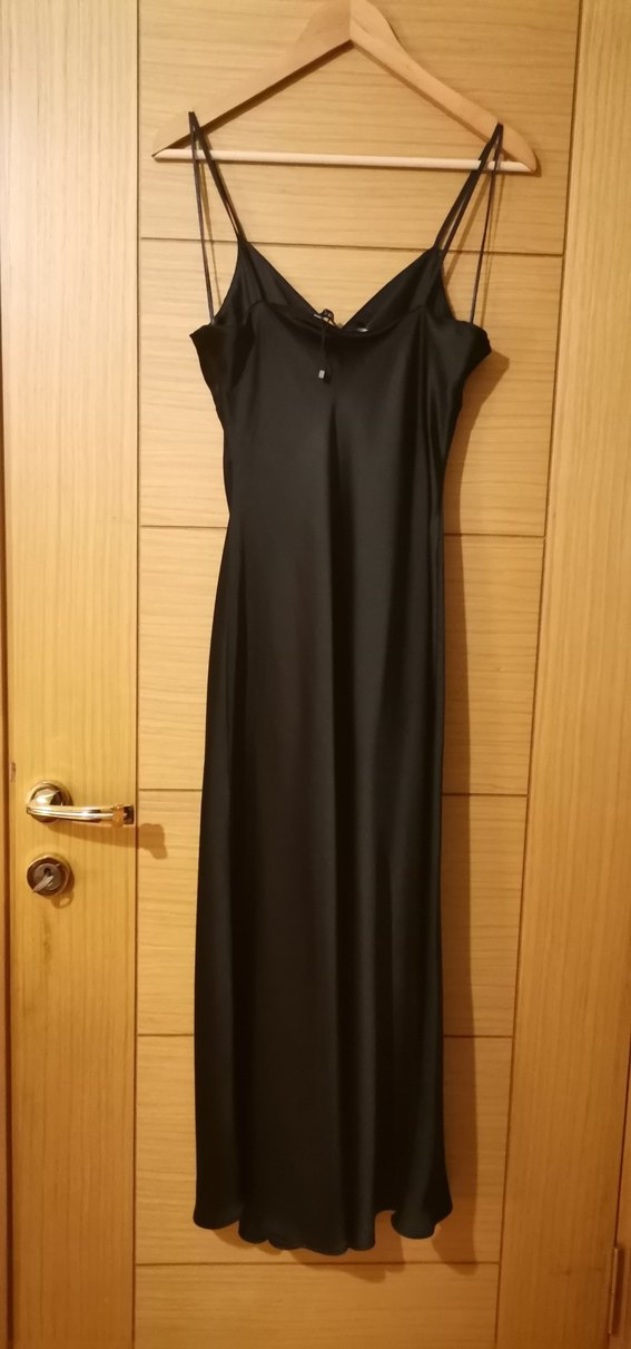 ZARA siyah saten uzun elbise. - Görsel 4