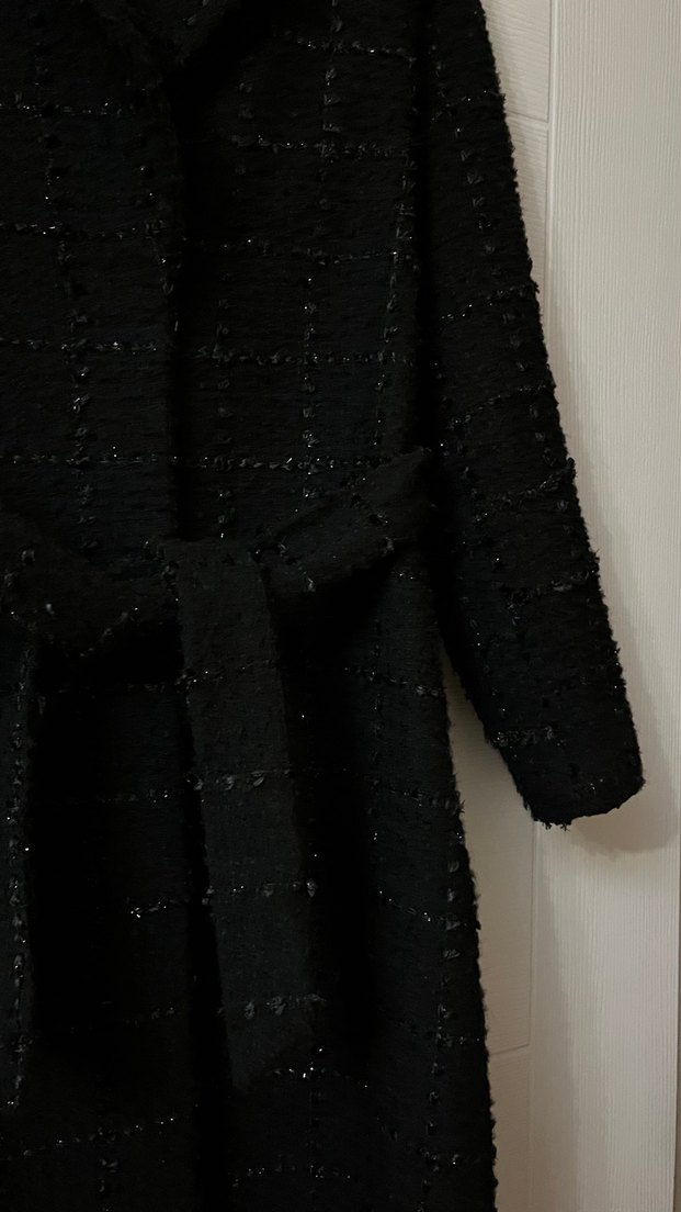 Kemerli Siyah Uzun Kadın Kaban - Görsel 4