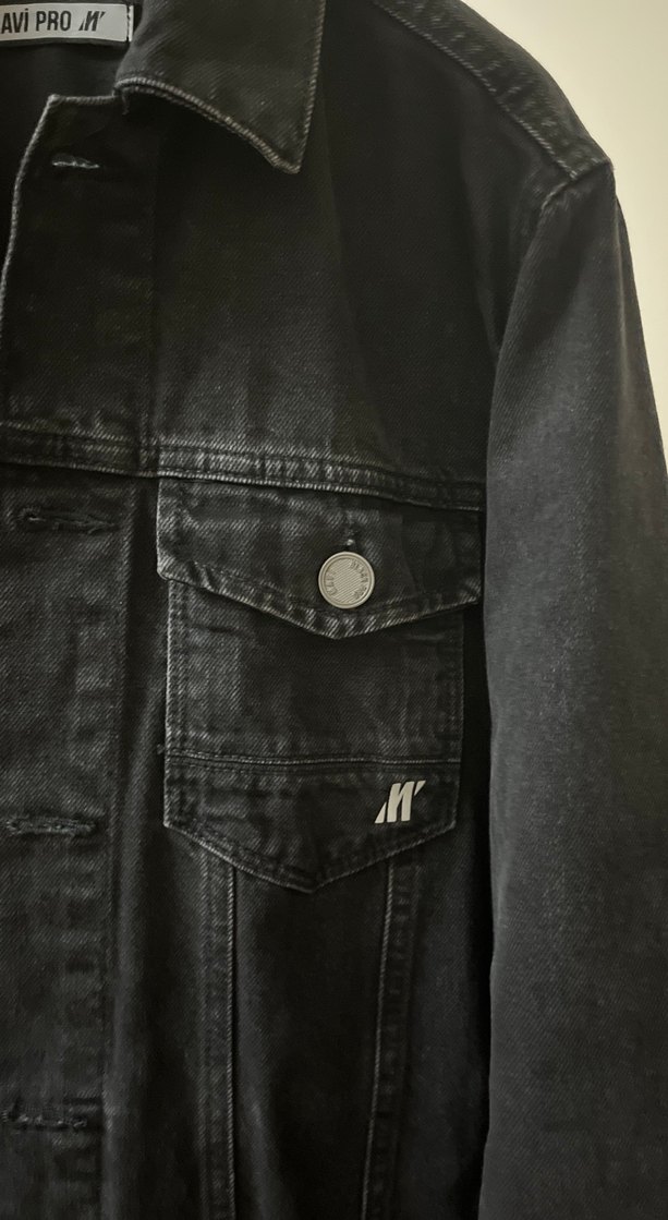 Düğmeli Siyah Denim Ceket - Görsel 4