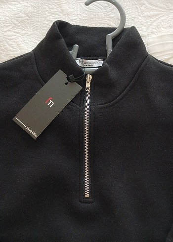 diğer Beden Yarım Fermuarlı Siyah Kadın Sweatshirt