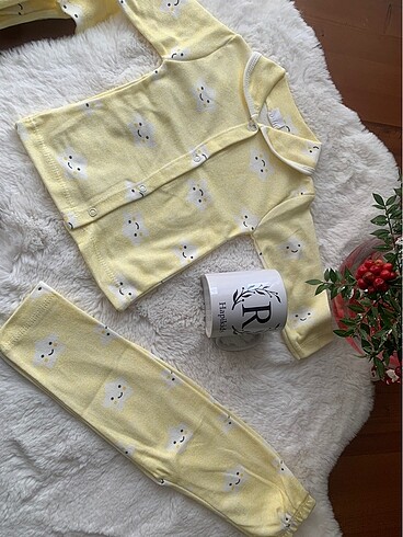 9-12 Ay Beden sarı Renk Bebek Pijama Takımı