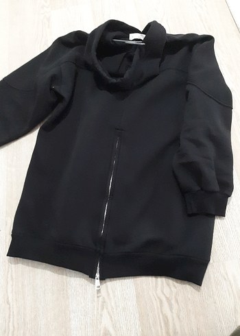 Kadın Siyah Kapüşonlu Sweatshirt uzun - Görsel 8