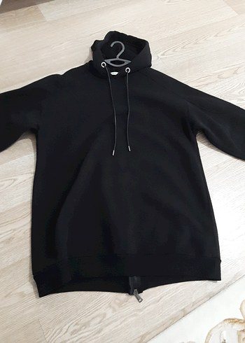 Kadın Siyah Kapüşonlu Sweatshirt uzun - Görsel 3