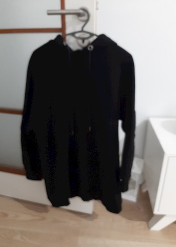 Kadın Siyah Kapüşonlu Sweatshirt uzun - Görsel 4