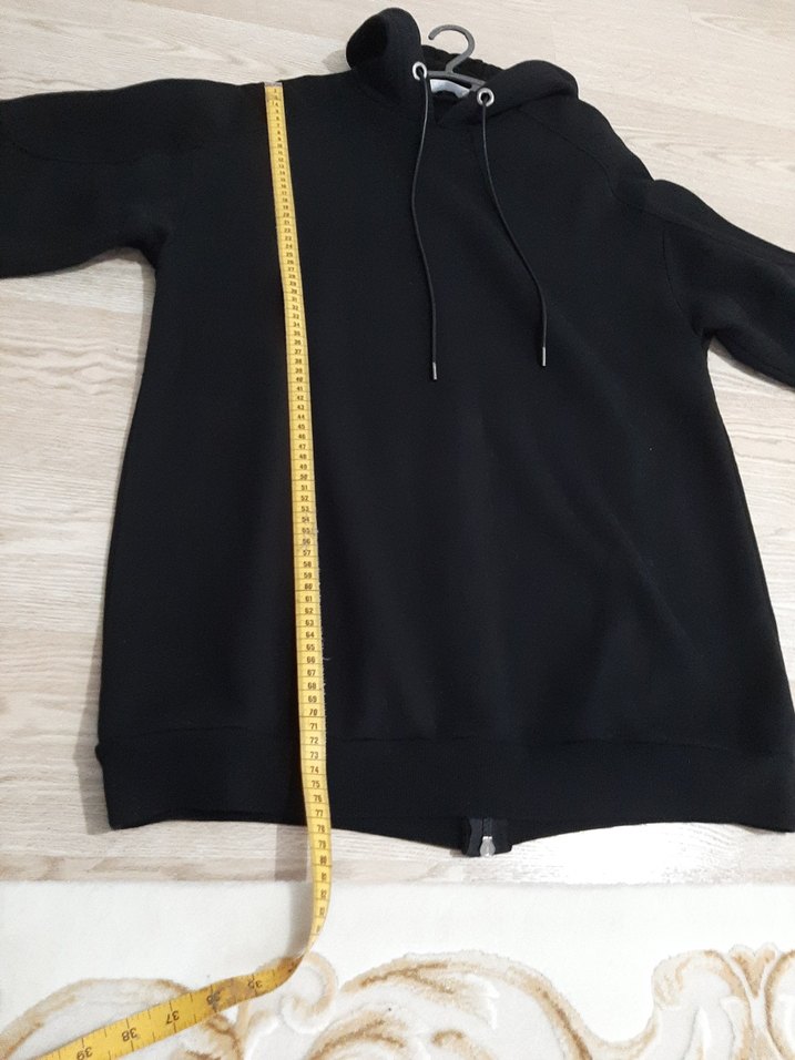 Kadın Siyah Kapüşonlu Sweatshirt uzun - Görsel 5