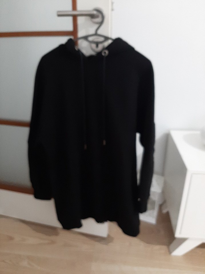 Kadın Siyah Kapüşonlu Sweatshirt uzun - Görsel 4