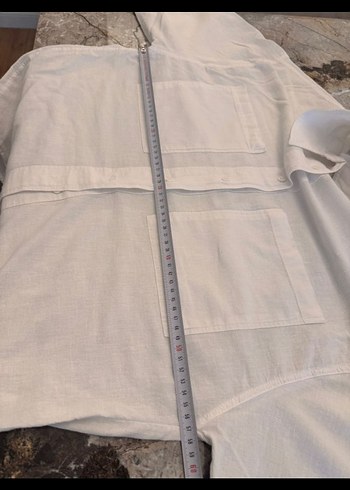 Beyaz pamuk Keten karışımlı Düğmeli Uzun Kollu Gömlek - Görsel 4