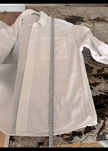 Beyaz pamuk Keten karışımlı Düğmeli Uzun Kollu Gömlek - Görsel 3
