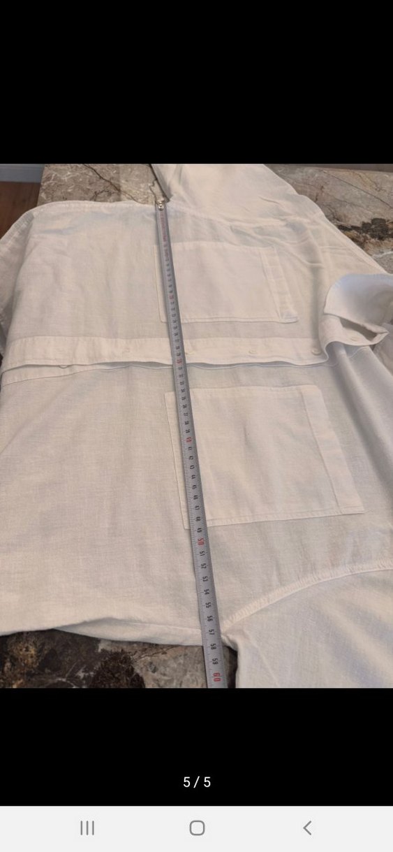 Beyaz pamuk Keten karışımlı Düğmeli Uzun Kollu Gömlek - Görsel 4