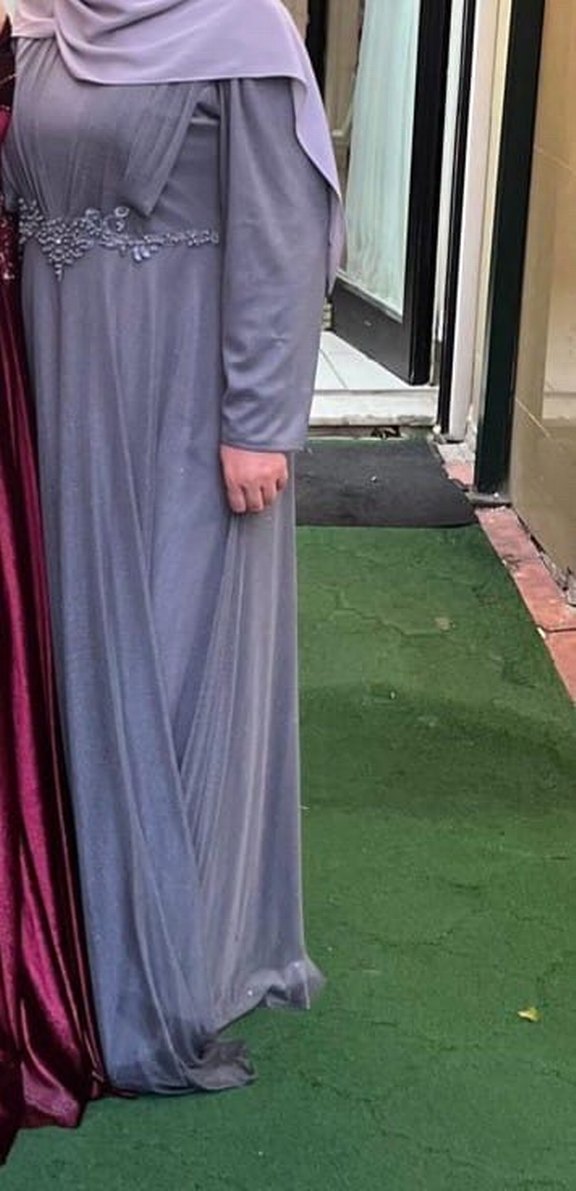 Bordo Uzun Kollu Drapeli Abiye Elbise - Görsel 2