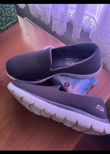 Kadın Gri Mor Dolgu Topuklu skechers Spor Ayakkabı - Görsel 2