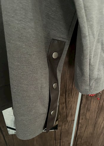 Gri Kadın Düğmeli Uzun Kollu Sweatshirt tunik - Görsel 5