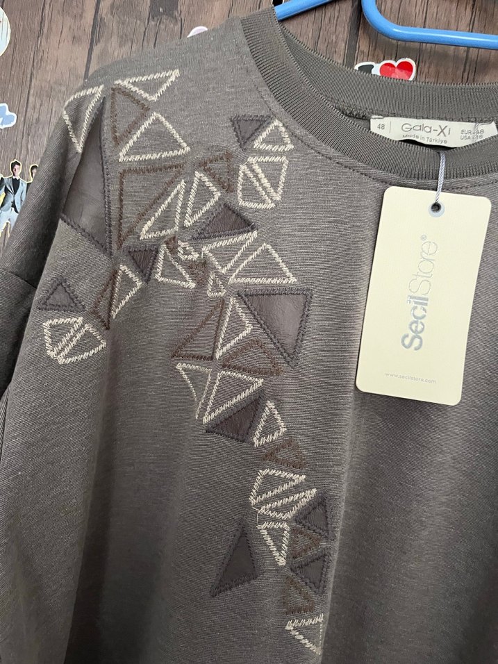 Gri Kadın Düğmeli Uzun Kollu Sweatshirt tunik - Görsel 4