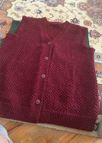 Bordo. El örgüsü kadın yeleği - Görsel 3