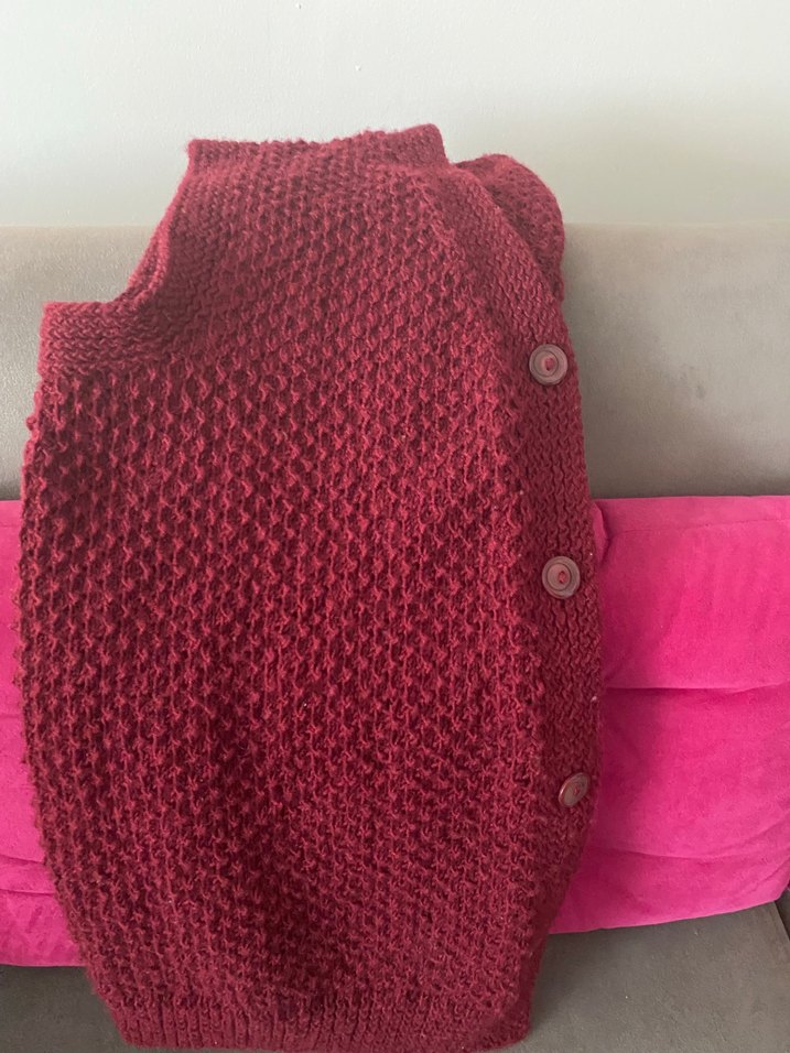 Bordo. El örgüsü kadın yeleği - Görsel 2