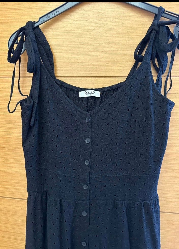 Kadın Siyah Uzun Askılı Düğmeli Elbise - Görsel 2