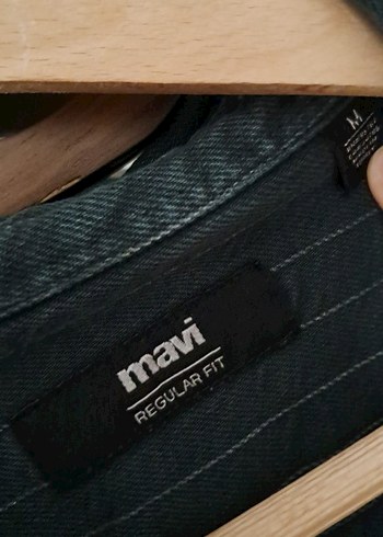 Mavi Gri Çizgili Denim Erkek Gömlek