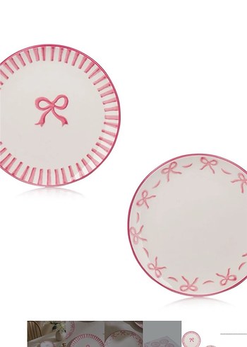 4 Li Pembe Fiyonk Desenli Porselen Tabak Seti - Görsel 3