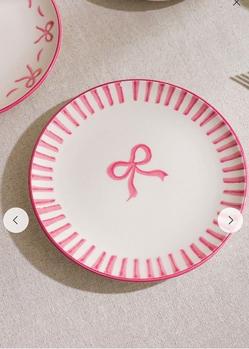 4 Li Pembe Fiyonk Desenli Porselen Tabak Seti - Görsel 2