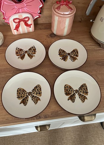 4lü takım Leopar Desenli Kahverengi Tabak Seti - Görsel 2