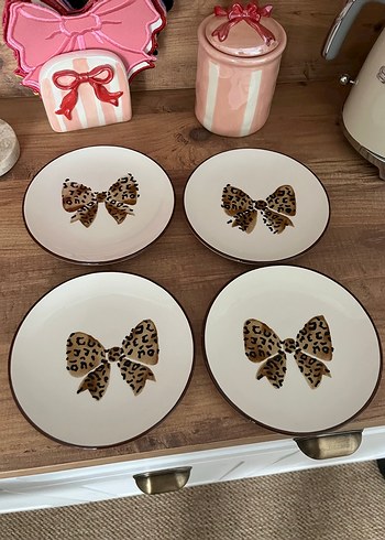 4lü takım Leopar Desenli Kahverengi Tabak Seti - Görsel 3