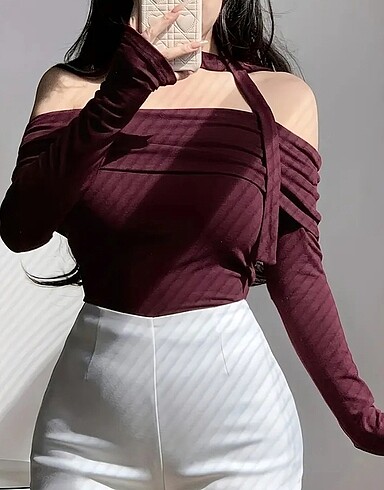 omzu dusuk bordo bluz