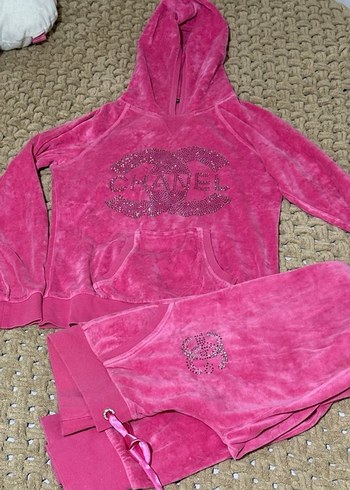 Pembe Payetli Kapüşonlu Kadın eşofman takımı - Görsel 2