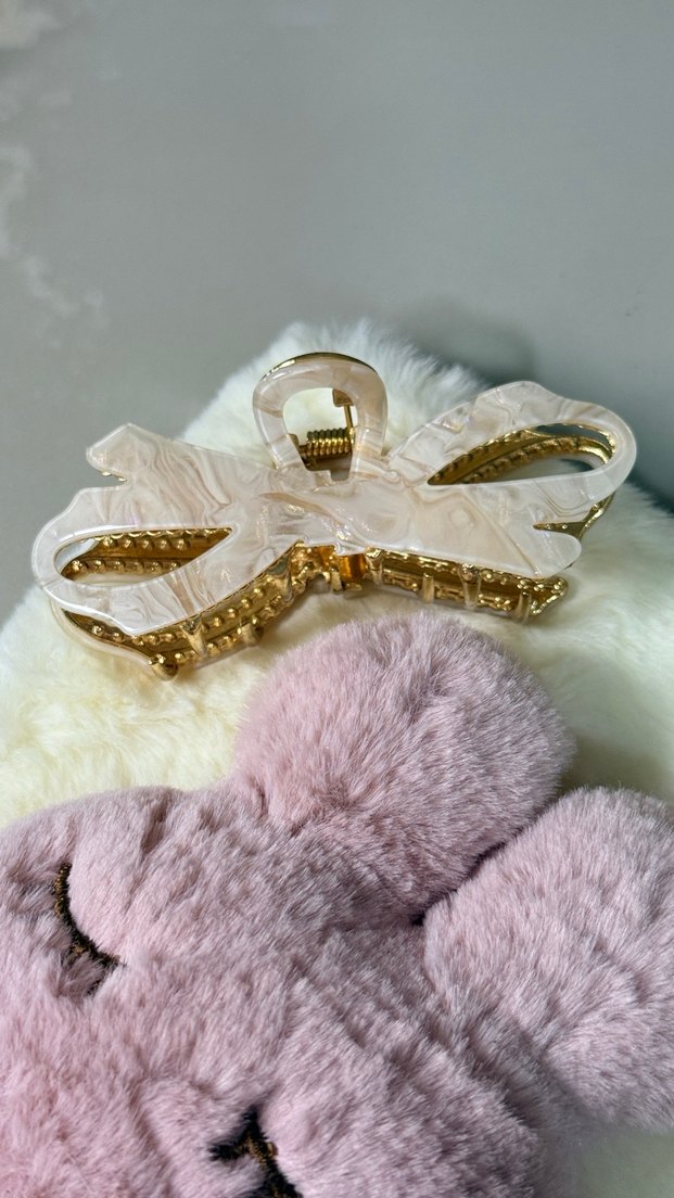 Bej Pastel Fiyonk Figürlü Kadın Toka - Görsel 4