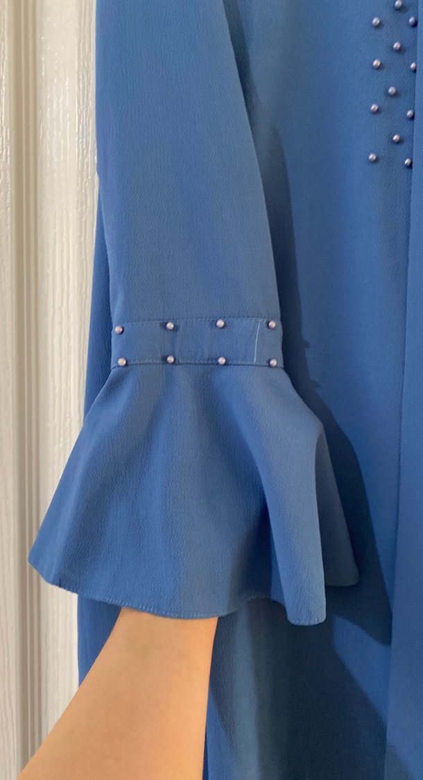 Düğmeli Nakışlı Mavi Hamile Bluzu - Görsel 3