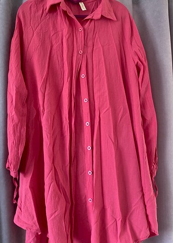 Pembe Keten Düğmeli Kadın Gömlek - Görsel 2