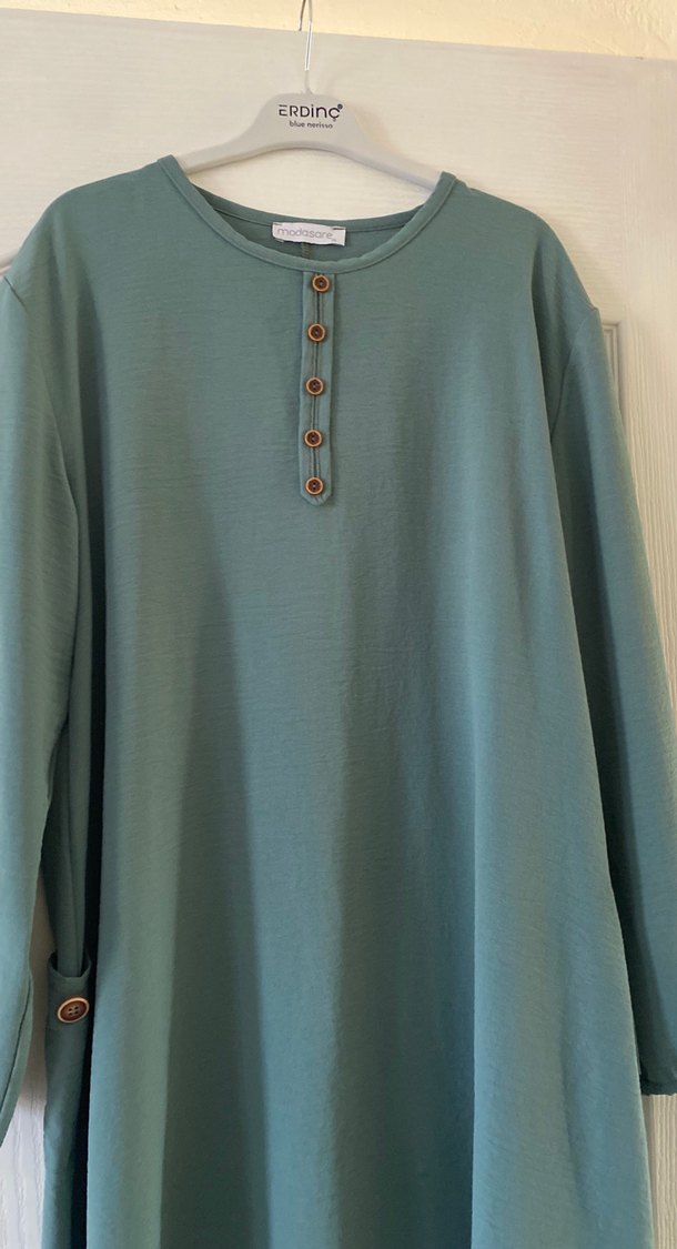 Düğmeli Uzun Kollu Turkuaz Kadın Tunik - Görsel 2