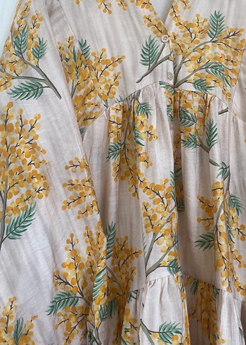 Bej Uzun Bohem Elbise V Yaka - Görsel 2