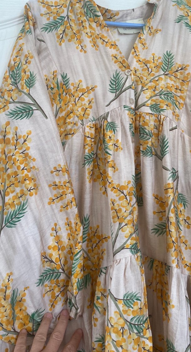 Bej Uzun Bohem Elbise V Yaka - Görsel 2