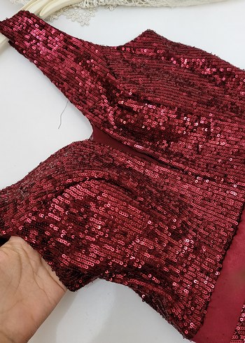 xs Beden bordo Renk Bordo diz boyu şık parlak Elbise