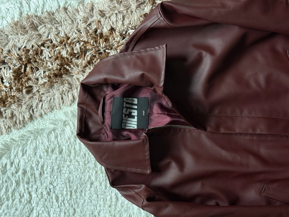 Bordo Deri Kadın Ceket - Görsel 3